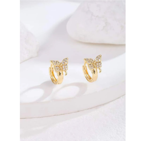 Shein- 16K Gold Plated Zircon Butterfly Decor Hoop Earrings