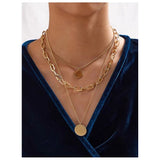 Shein- 1pc Disc Charm Layered Chain Necklace