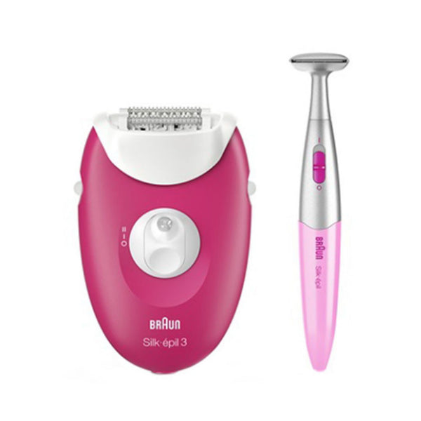 Braun- Braun Silk Epil 3, Legs & Body Epilator & Bikini Trimmer, Red/White, 3420