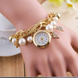 Shein- Fashion Jewelry Luxury Quartz Rhinestone Pearl Pendant Wrist Watches W121