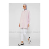 Modanisa Refka Pink Stripe Point Collar Cotton Tunic