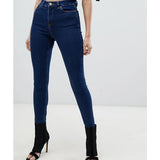 Asos- High Rise Ridley Skinny Jeans In Deep Blue Wash