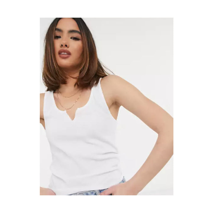 Asos- Cotton:On crop v-notch tank in white