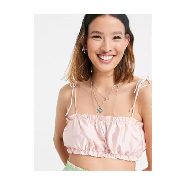 Asos- Reclaimed Vintage inspired ruched spaghetti strap crop top in pink