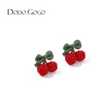 Shein- Red cherry earrings female temperament French earrings 2021 new trendy net red earrings New Year's ear clips without ear holes