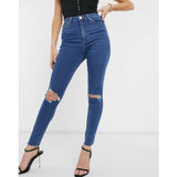 Asos- High Rise Ridley Skinny Jeans In Bright Midwash With Raw Hem