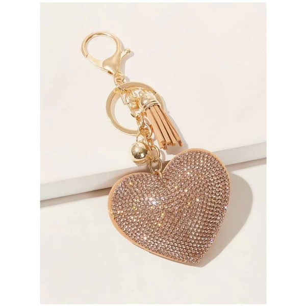 Shein- Rhinestone Decor Heart & Tassel Charm Keychain