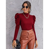 Shein - Mock-Neck Gigot Sleeve Top- Burgundy