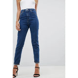 Asos- Recycled High Rise Farleigh Slim Mom Jeans in Flat Blue