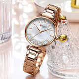 Curren- Luxury Watches for Women Luxury Brand Elegant Thin Quartz Wristwatch with Stainless Steel -9072- Rose Gold