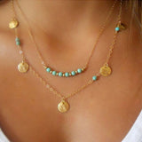 Shein- 1 Pc Fashion Jewellery Blue Pearl Double Layer Necklace