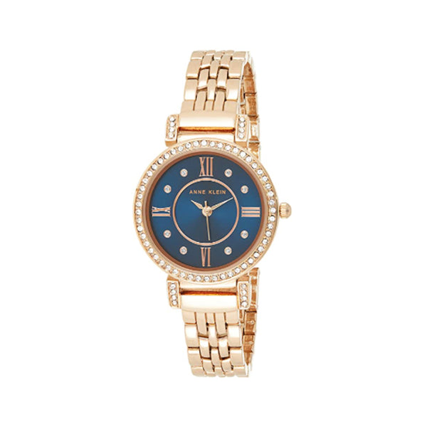 Anne Klein- Womens Premium Crystal Accented Bracelet Watch, AK/2928 (Rose Gold/Blue)