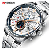 Curren- Chronograph Waterproof Business Japan Quartz Wristwatch For Men- 8362- Silver Black
