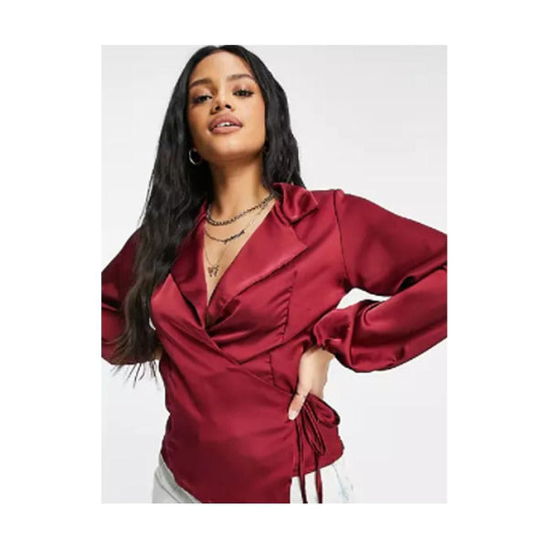 Asos- Femme Luxe satin collar wrap top in berry