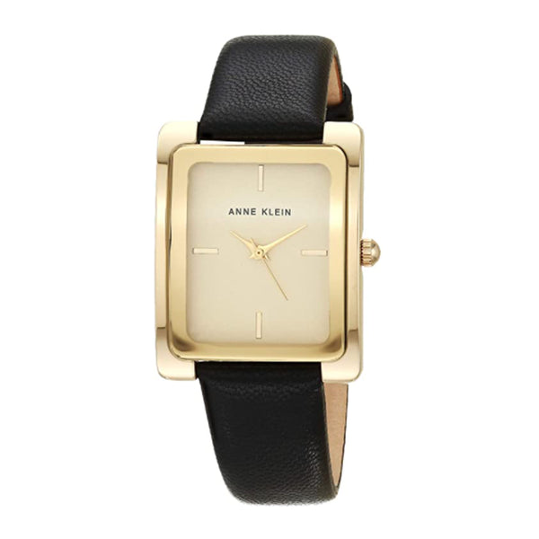 Anne Klein- Womens Leather Strap Watch, AK/2706 (Black/Gold)