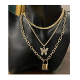 Garnet Lane- Three Layered Stoned Embellished Butterfly Chain- Golden