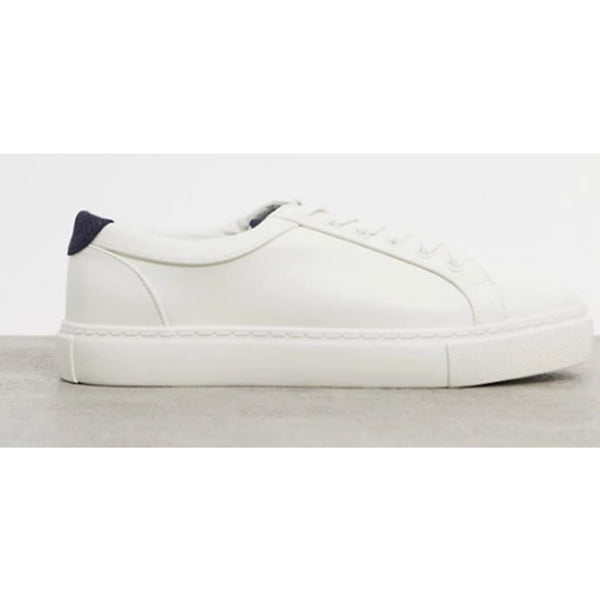 Asos Design- Asos Design Wide Fit Trainers With Contrast Tongue And Heel In White