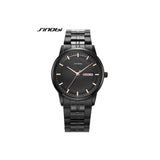 Sinobi- 9834 Trendy German Quartz Watch Simple Dial Stianless Steel Calendar Men Watches Luxury- Black