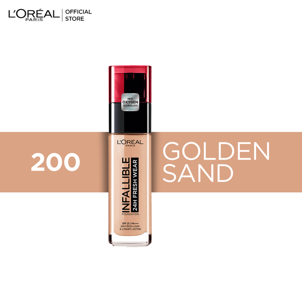 LOrÃ©al Paris- Infallible 24H Fresh Wear Liquid Foundation - 30 ml, 200 Golden Sand