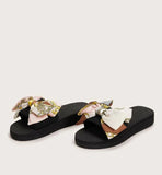 Shein- Flat Shoes Decorated With Bow Tie And Printed Chain