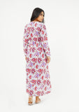 Nine90nine Notch Collar Maxi Dress - maroon & purple floral print