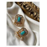 Jewels By Noor- Aqua Gold Kundan Cutwork Gajra Studs