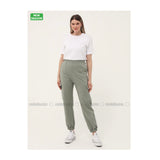 Modanisa- Oversize Pocket Detailed Elastic Waist Trousers - Oil Green
