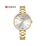 Curren- luxury Casual Analog Quartz Watch Women Wrist Watch- 9017- Gold White