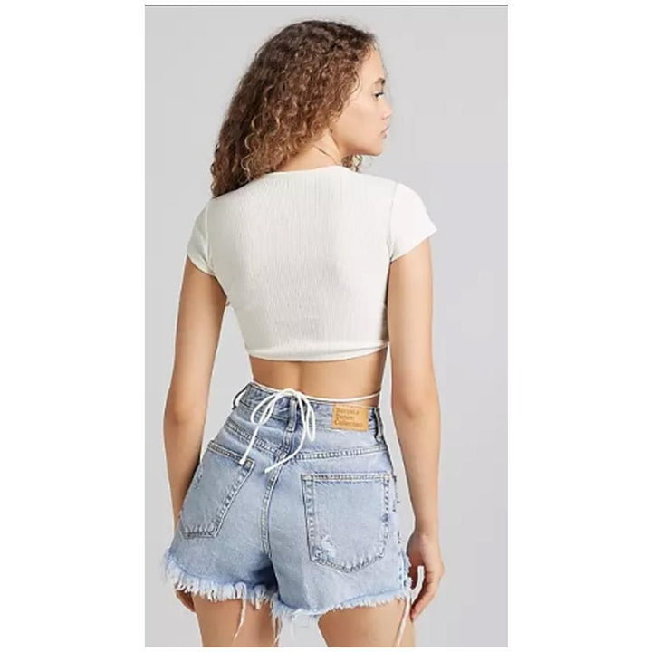 Asos- Bershka Bust Seam Wrap Around Crop Top In White