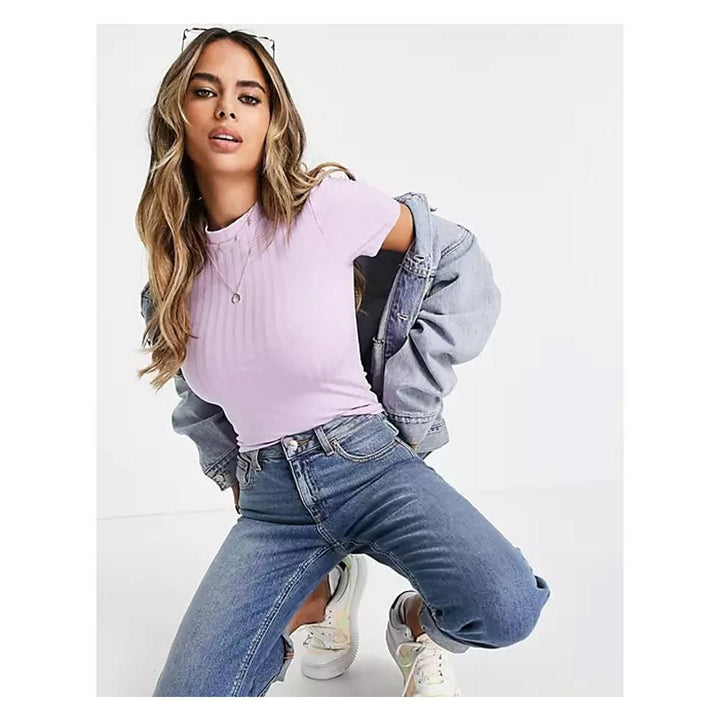 Asos- Design Hourglass Slim Fit T-Shirt In Rib In Lilac