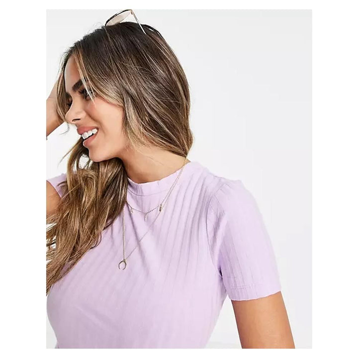 Asos- Design Hourglass Slim Fit T-Shirt In Rib In Lilac