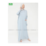 Modanisa- Pocket Detailed Striped Natural Fabric Relax Fit Dress - Sky Blue