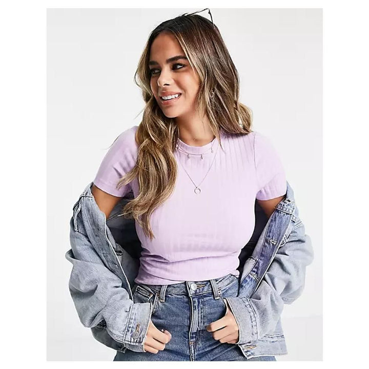 Asos- Design Hourglass Slim Fit T-Shirt In Rib In Lilac