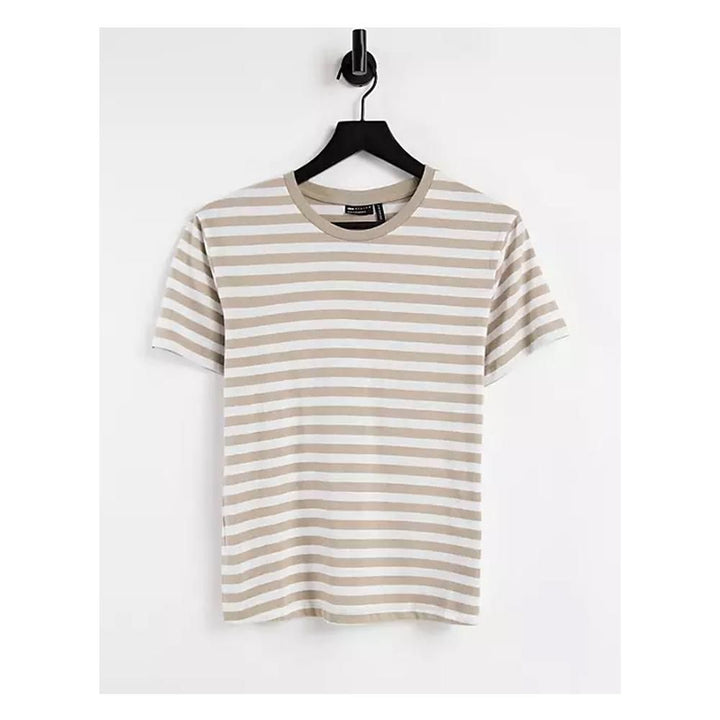 Asos- Design T-Shirt In Brown And White Stripe