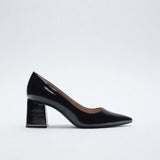 Zara- Faux Patent Shoes With Block Heels