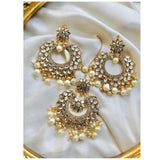 Jewels By Noor- White kundan earrings with teeka