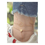Shein - Lotus & Heart Chain Anklet 2Pcs