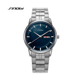 Sinobi- 9834 Trendy German Quartz Watch Simple Dial Stianless Steel Calendar Men Watches Luxury- Blue Dial