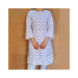 Zardi- Embossed Cotton Kurti With Lace – Lilac – ZK81
