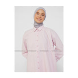 Modanisa- Refka Pink - Stripe - Point Collar - Cotton - Tunic