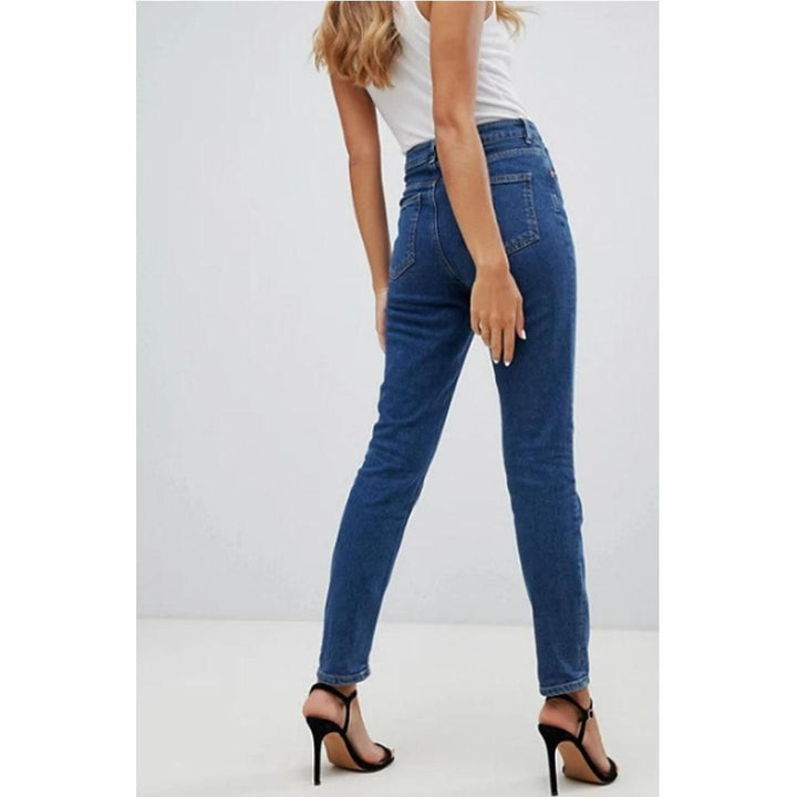 Asos Design- Recycled High Rise Farleigh Slim Mom Jeans in Flat Blue