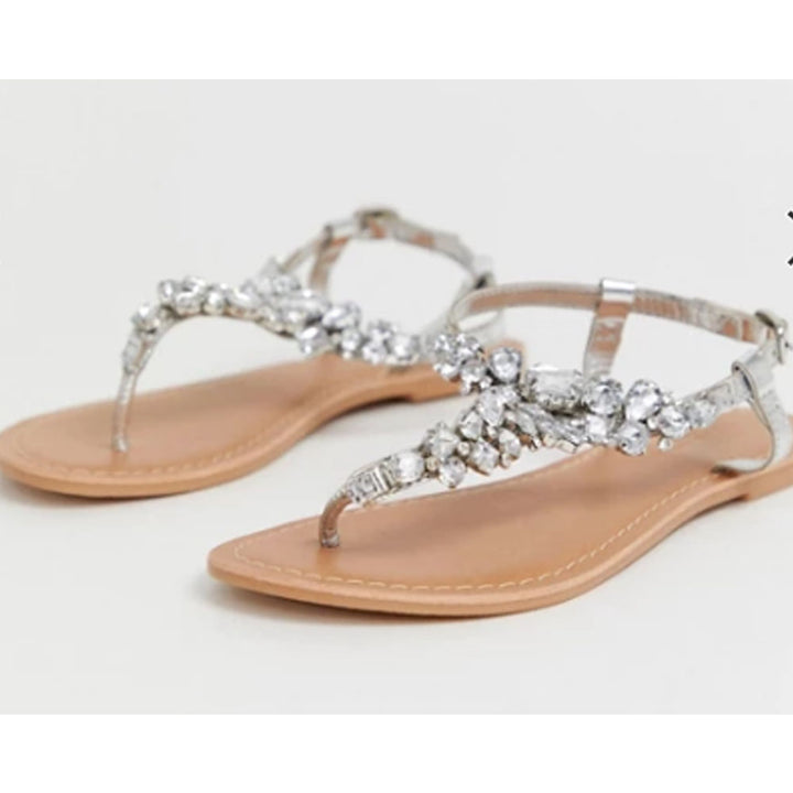 Asos Design- Asos Design Fairgame Leather Embellished Flat Sandals