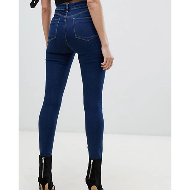 Asos Design- High Rise Ridley Skinny Jeans in Deep Blue Wash