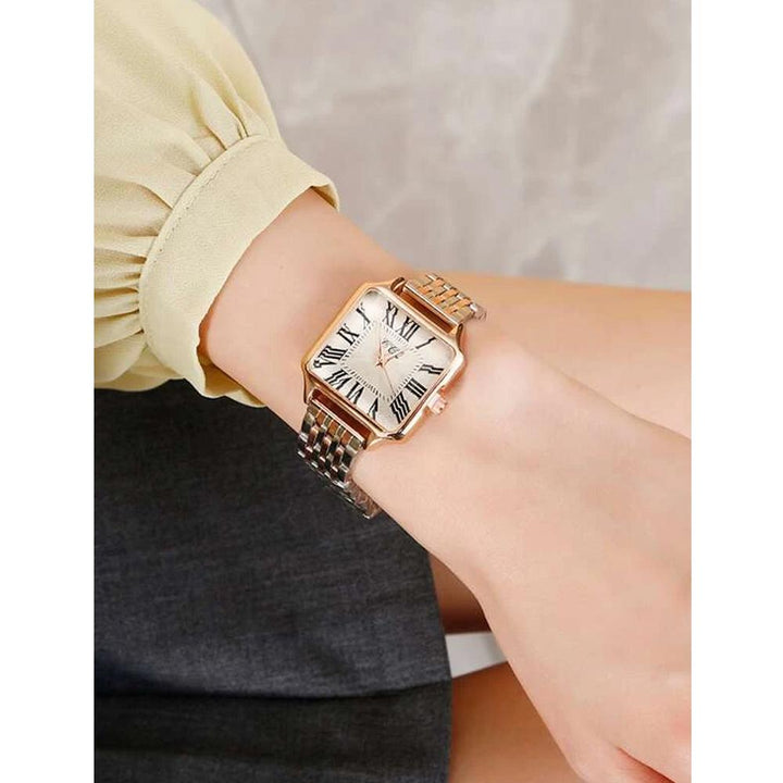 Shein- Square Pointer Quartz Watch- Rose Gold