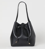 H&M- Black/Crocodile-Patterned Bucket Bag