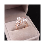 Jolly Chic- Womens Fashion Ring Simple Open Zircon Imitation Pearl Decoration Accessory - Rose Gold