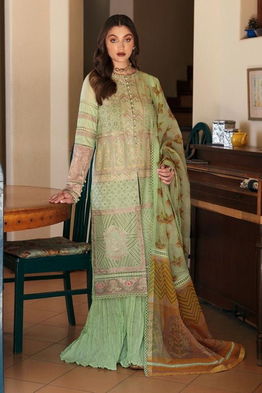 Ittehad- 3PC Unstitched Embroidered Lawn Shirt | Block Print Check Organza Dupatta | Cambric Dyed Trouser
