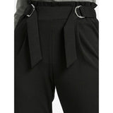 Max Fashion- Black Solid High Waist Paper Bag Pants with Belt