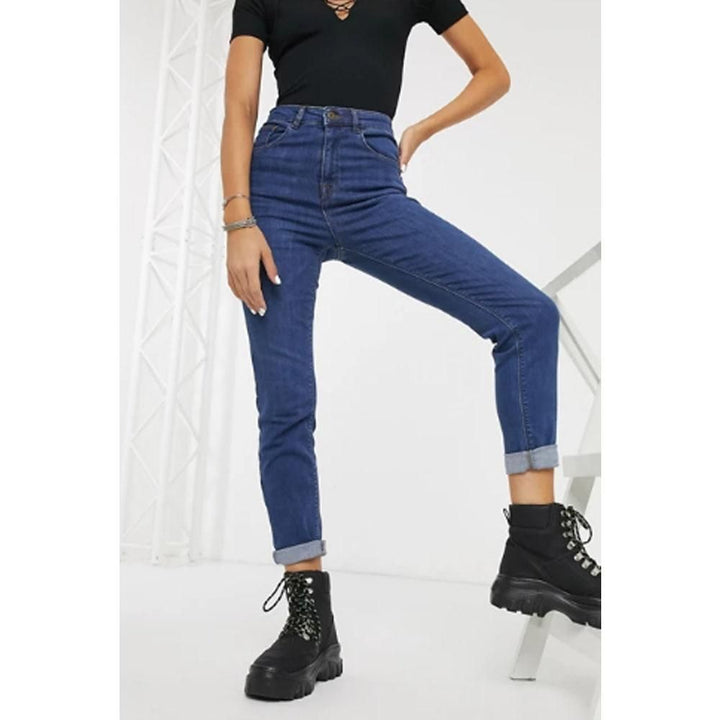 Asos Design- Collusion x011 Slim Mom Jeans In Dark Stone Wash