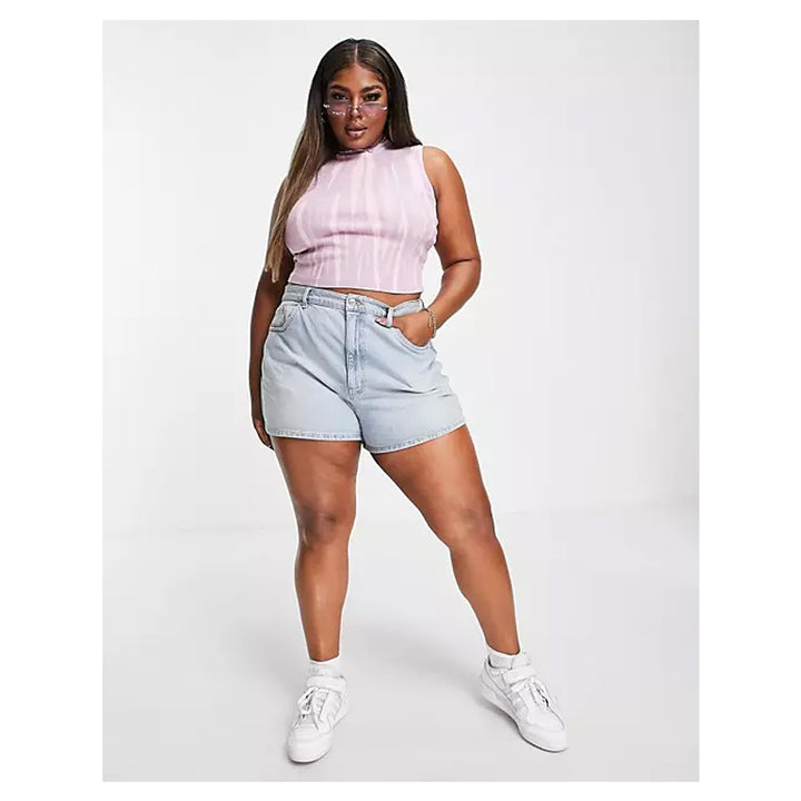 Asos- Collusion Plus Exclusive 90s Ribbed Crop Tank With Bleach Wash In Lilac